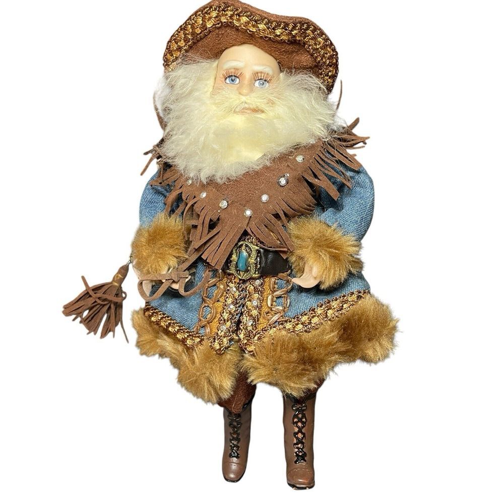 Vintage Western Cowboy Santa Figure Rustic Rancher‎ Porcelain Unique 11"